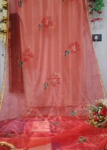 Floral Organza Dupatta hand painted