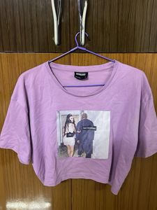 Purple Graphic Print Cropped T-Shirt