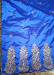 Blue Mirror Work Saree.