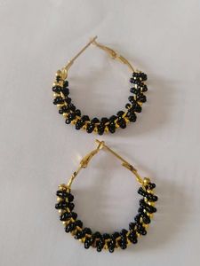 Black &amp; Gold Beaded Hoop Earrings