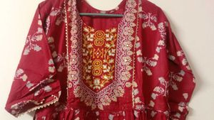 Red Kurta Top With Dupatta