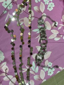 Silver Chain Belt/necklace &amp; Necklac 3 In 1 Combo