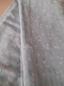 Light Blue Floral Print Saree With Stitched Blous