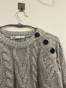Gray Cable Knit Button Sweater