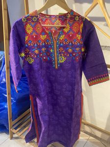Beautiful Embroidered Cotton Kurti With Mirror