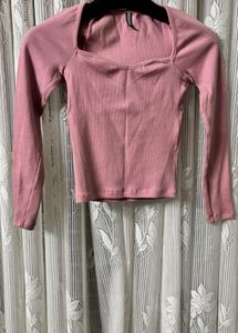 Pink Ribbed Sweetheart Top