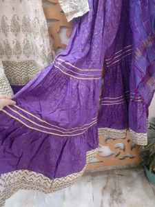 White &amp; Purple Kurti Sharara