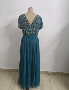 Vintage Teal A-Line Maxi Dress