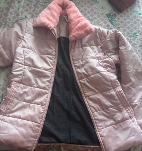 Pink Puffer Jacket with Fur Collar