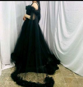 Elegant Black Tulle Gown with Cape