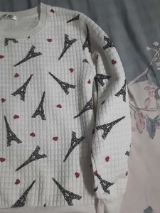 White Eiffel Tower Print Sweater
