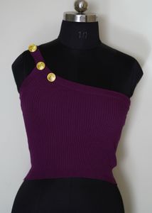 Tan One-Shoulder Knit Top