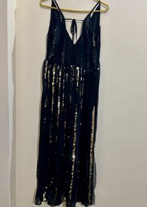 Black Sparkling Sequin Both Side Slit Maxi Dress