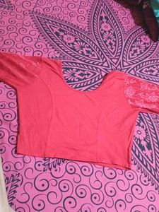 Red Top with Lace Sleeves