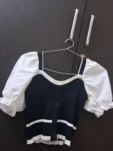 Chic Black & White Puff Sleeve Top