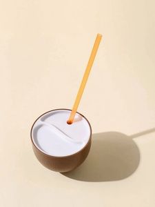 Coconut Cup Shape Water Bottle With Straw