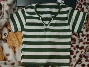 Striped Crop Top - Green & White