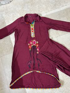 Maroon Embroidered Kurta Set