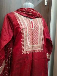 Maroon Embroidered Kurta Set