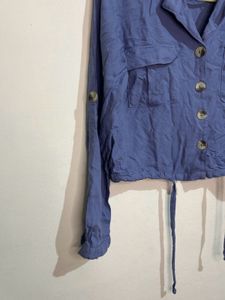 Blue Long Sleeve Crop Top