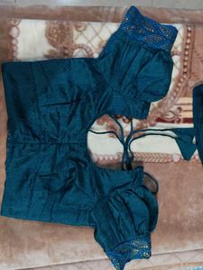 Beautiful Teal Blue Chiffon Georgette Saree with S