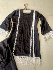 Black White Kurta Set With Chicken Lace