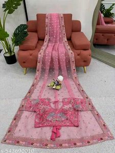 Pink Embroidered SAREE WITH UNSTITCHED BLOUSE