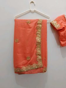 Elegant Peach Saree &amp; Blouse