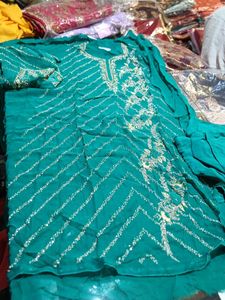 Elegant Green Embroidered Dress Material
