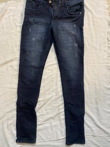 Dark Blue Distressed Slim Fit Jeans – Size 30