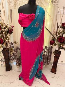 Elegant Pink & Teal Saree