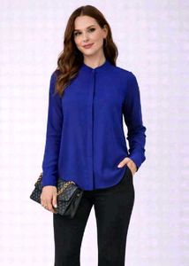 MANGO Women's Royal Blue Longline shirt