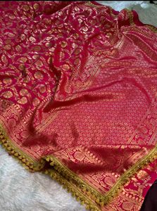 Red & Gold Floral Banarasi Silk Sari
