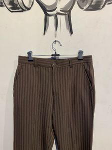 Striped Brown Casual Trousers