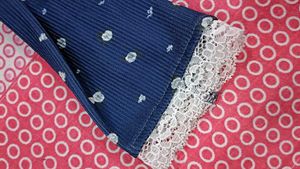 Lace Trimmed Navy Long Sleeve Top