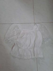 White Puff Sleeve Top Size- 30-32