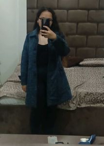 Elegant Blue Tweed Korean Coat
