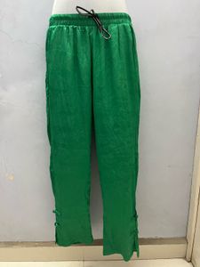 Korean Green Silk Designer Pant With 2 Pockets