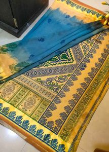 Elegant Blue &amp; Yellow Saree