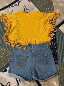 Girls&#39; Pineapple Denim Shorts Set