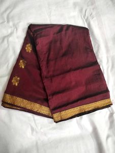 Burgundy Silk Saree with Gold Border