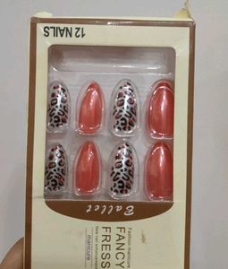 Press On Nails - Coral & Leopard