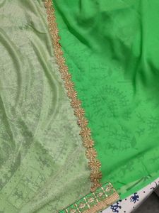Pista Green Colour Embroidery Work Saree