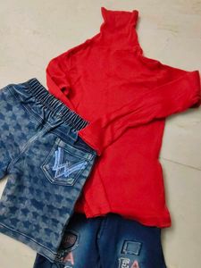 Kids Outfit: Red Top &amp; Denim Bottoms