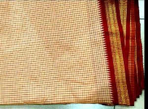 Orange With Meroon Golden Zari Border Silk saree