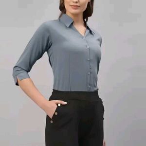 Grey 3/4 Sleeve Button-Down Top