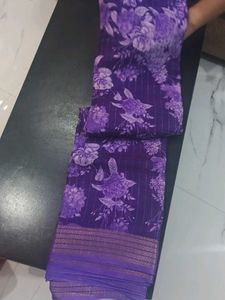 Floral Print Purple Saree