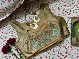 Blue Gold Embroidery Blouse