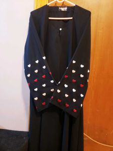 Elegant Black Abaya with Heart Details