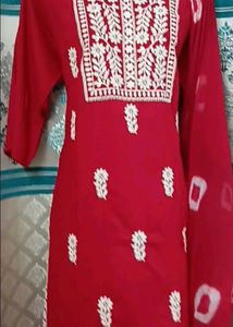 NEW Red Lucknowi Embroidered Dress Set
